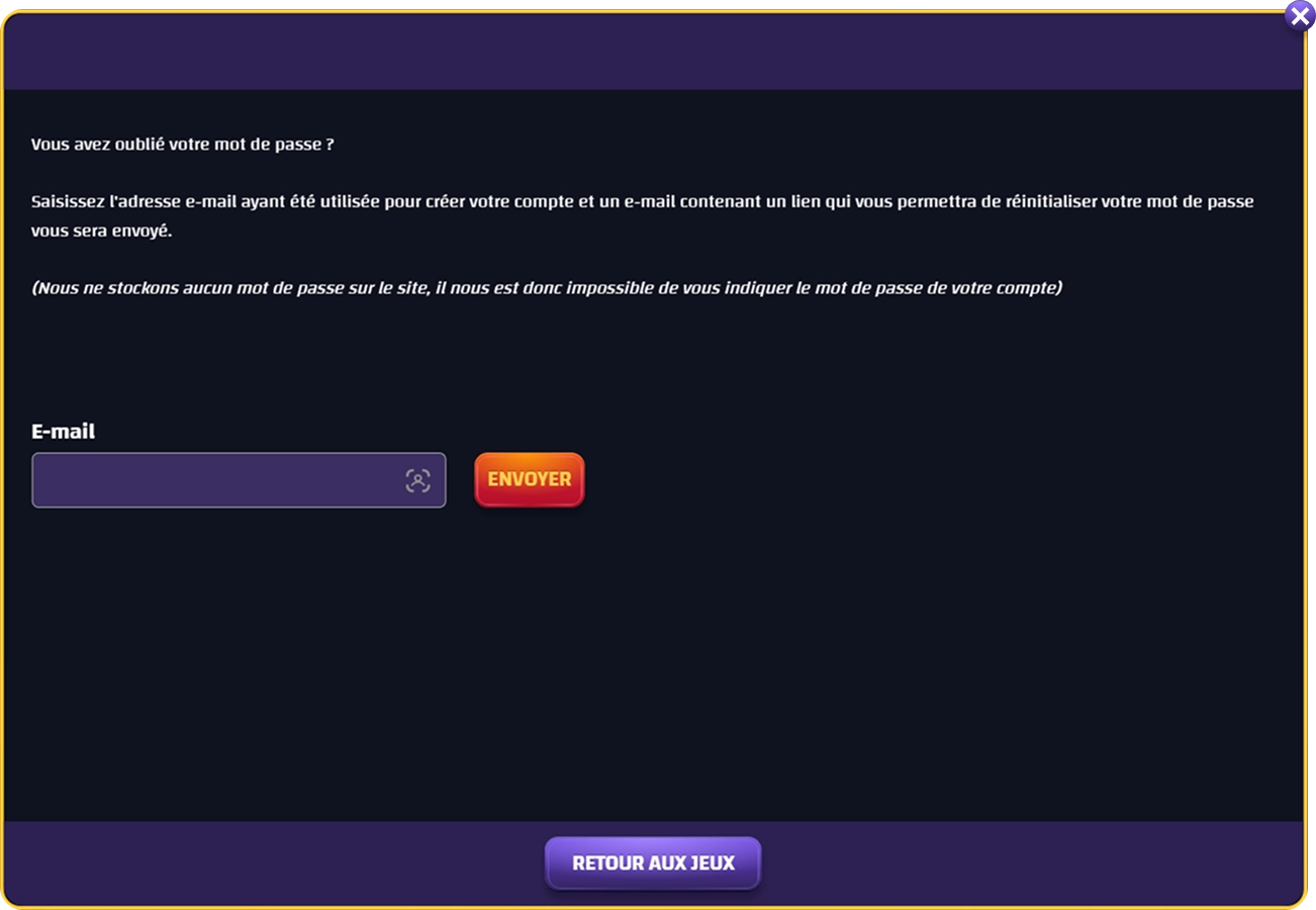 récupération de mot de passe oublié sur PlayRegal